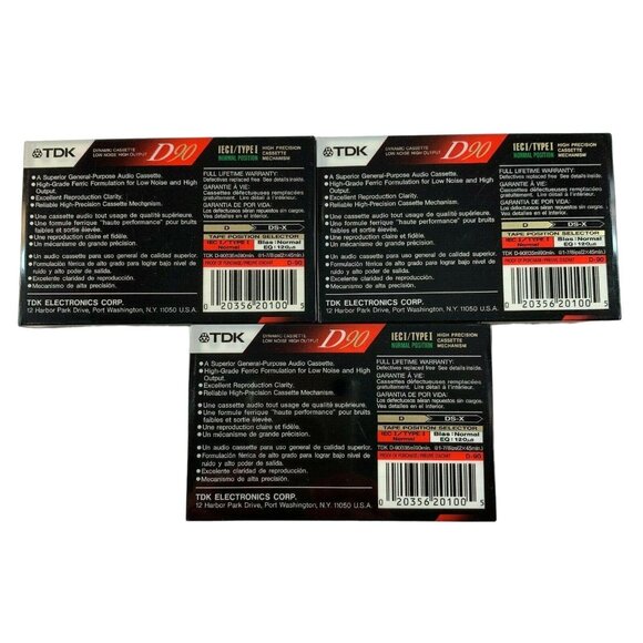 TDK D90 Low Noise High Output IECI/Type I Cassette Tape Blank Lot of 3 Japan - Picture 7 of 8